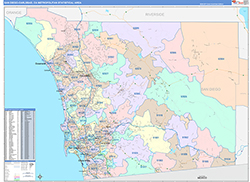 San Diego-Carlsbad Metro Area Wall Map Color Cast Style 2026